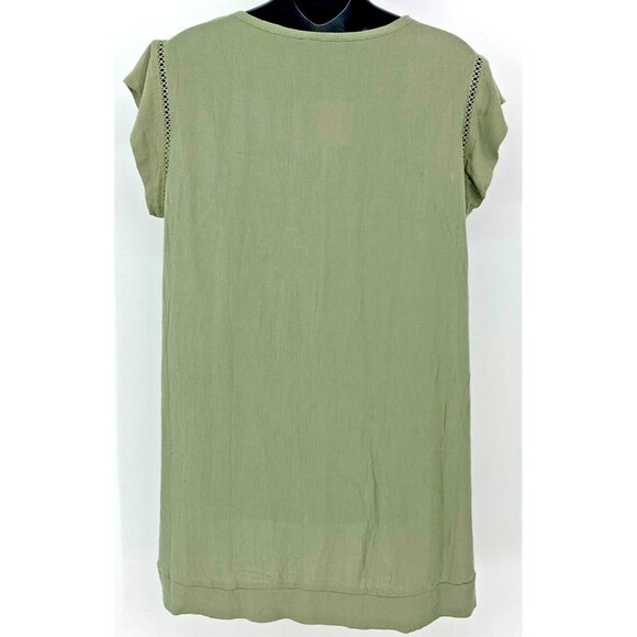 Ellen Tracy Top Size Large Green Caper V-Neck Ruffle Crochet Pullover Women New - Picture 3 of 5